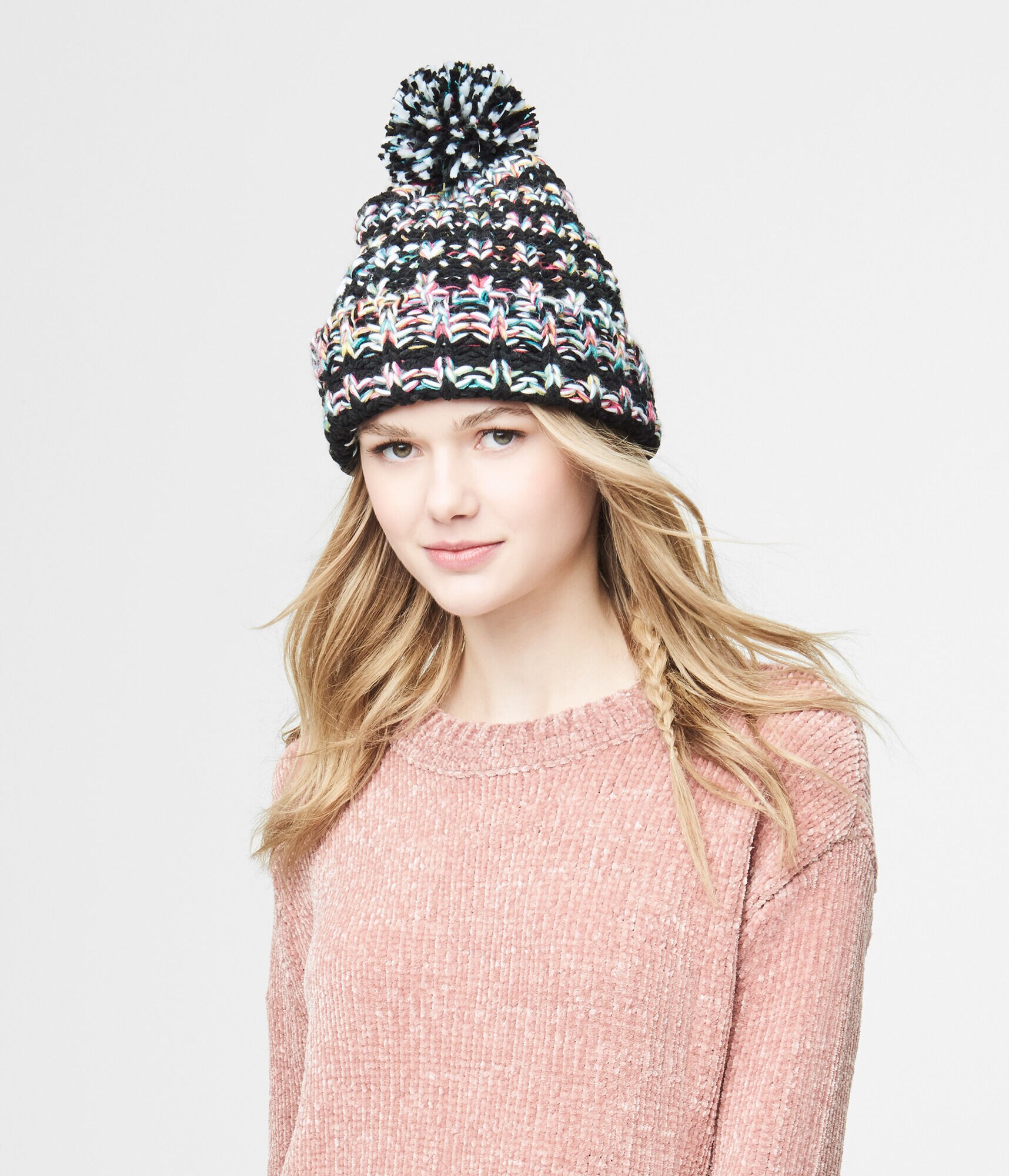 Chunky Dark Stripe Marled Knit Hat
