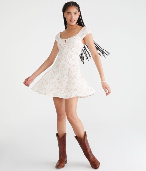 Floral Scoop-Neck A-Line Mini Dress Floral Scoop-Neck A-Line Mini Dress
