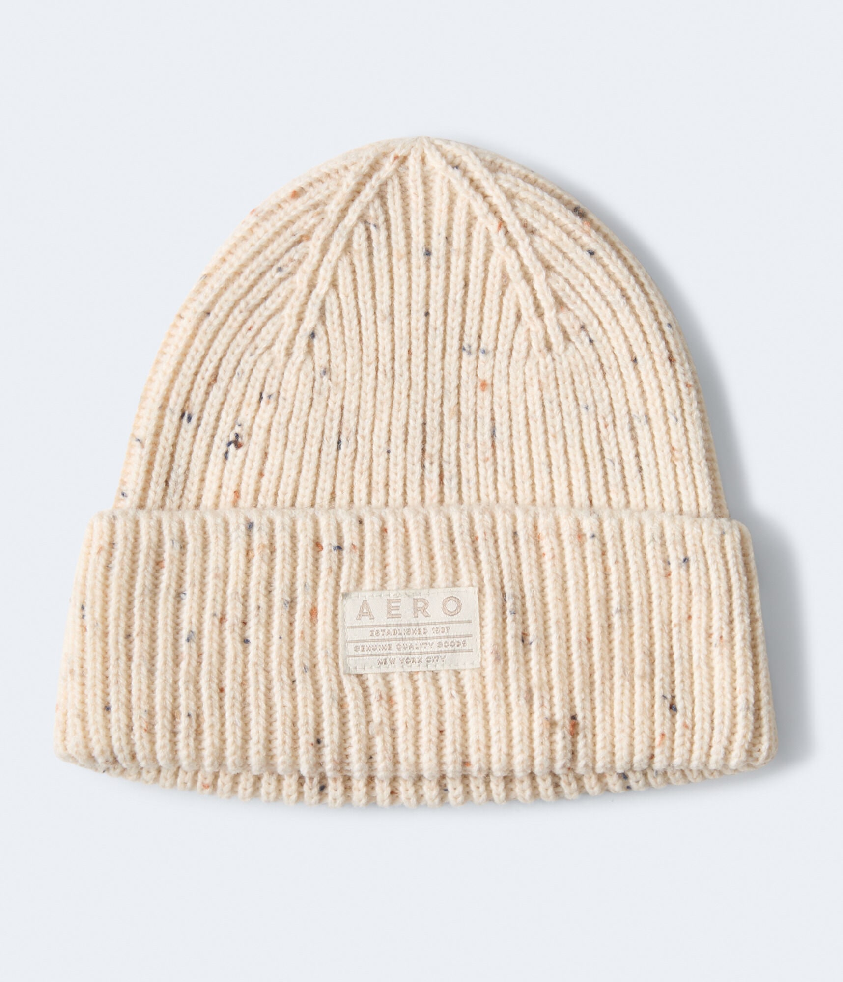 Nep Yarn Ribbed Logo Beanie