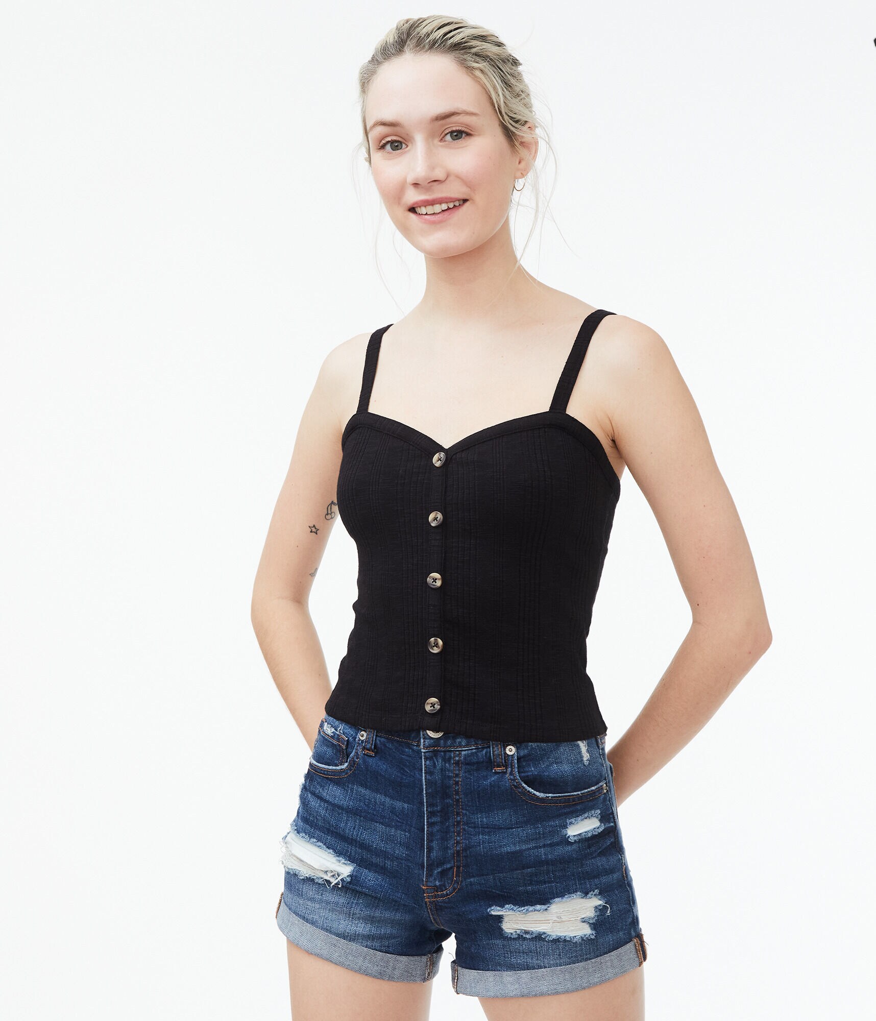 Ribbed Sweetheart-Neck Tank