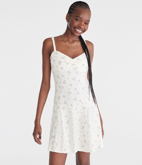 Floral Sweetheart Textured Mini Dress Floral Sweetheart Textured Mini Dress