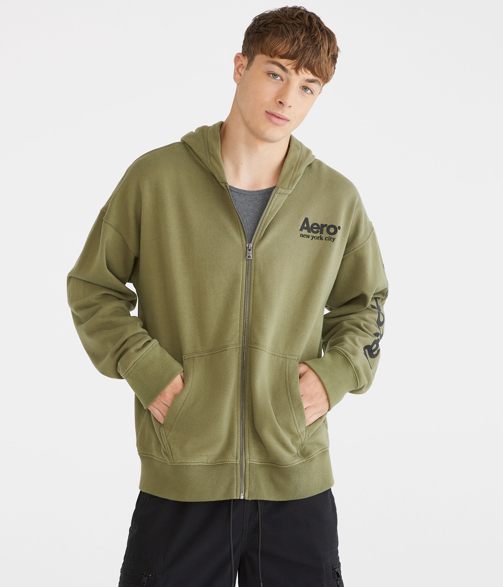 Aeropostale Mens Full Zip Hoodie Jacket Aero New York Sz M