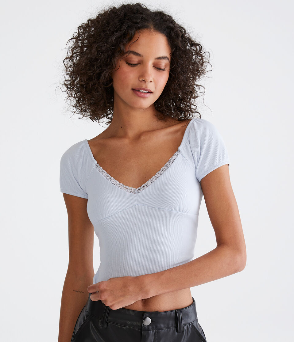 Ruched Lace-Trim Crop Top