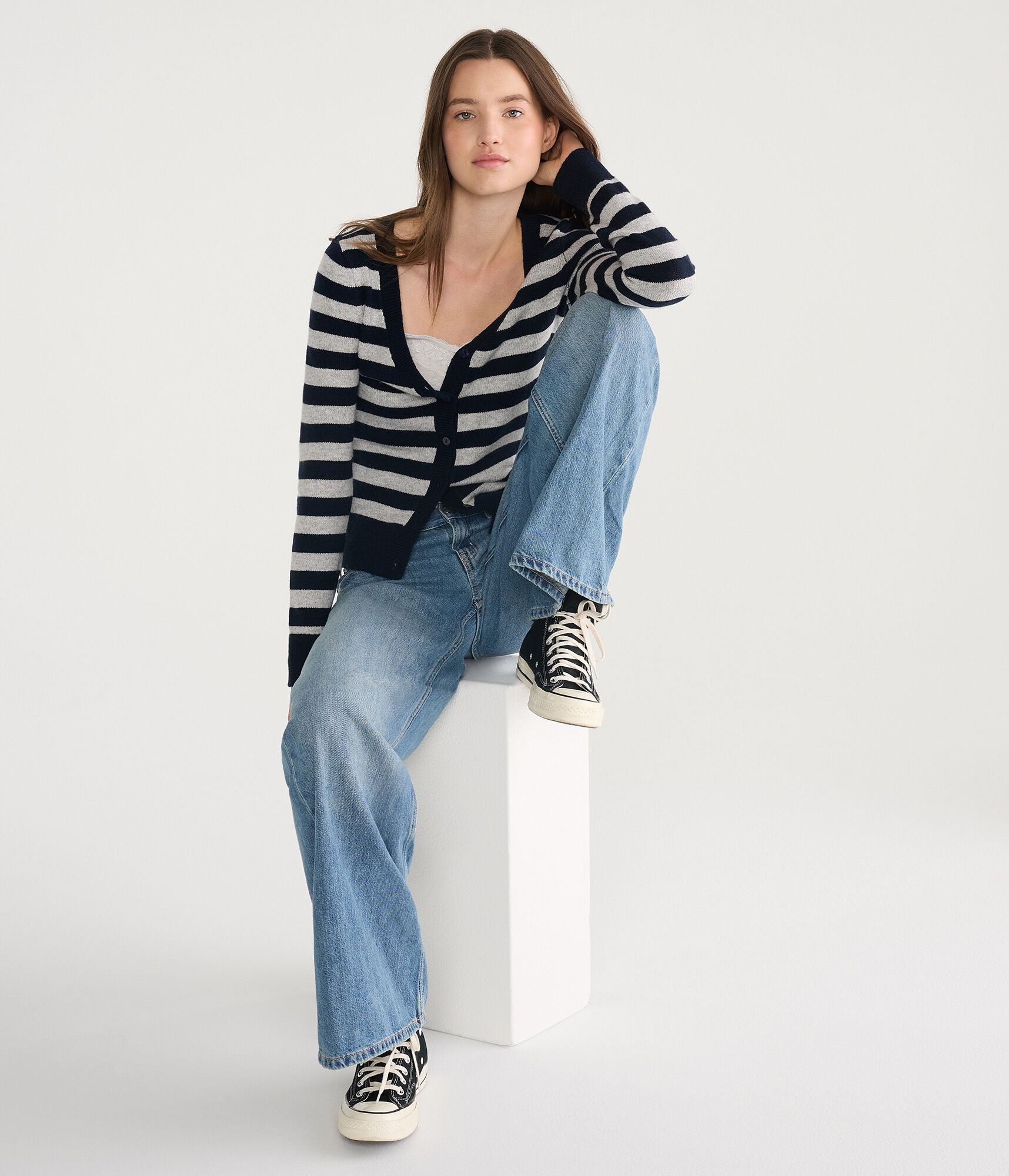 Striped V-Neck Cardigan