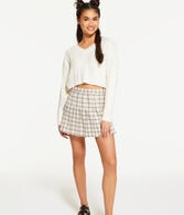Cable-Knit Cropped V-Neck Sweater