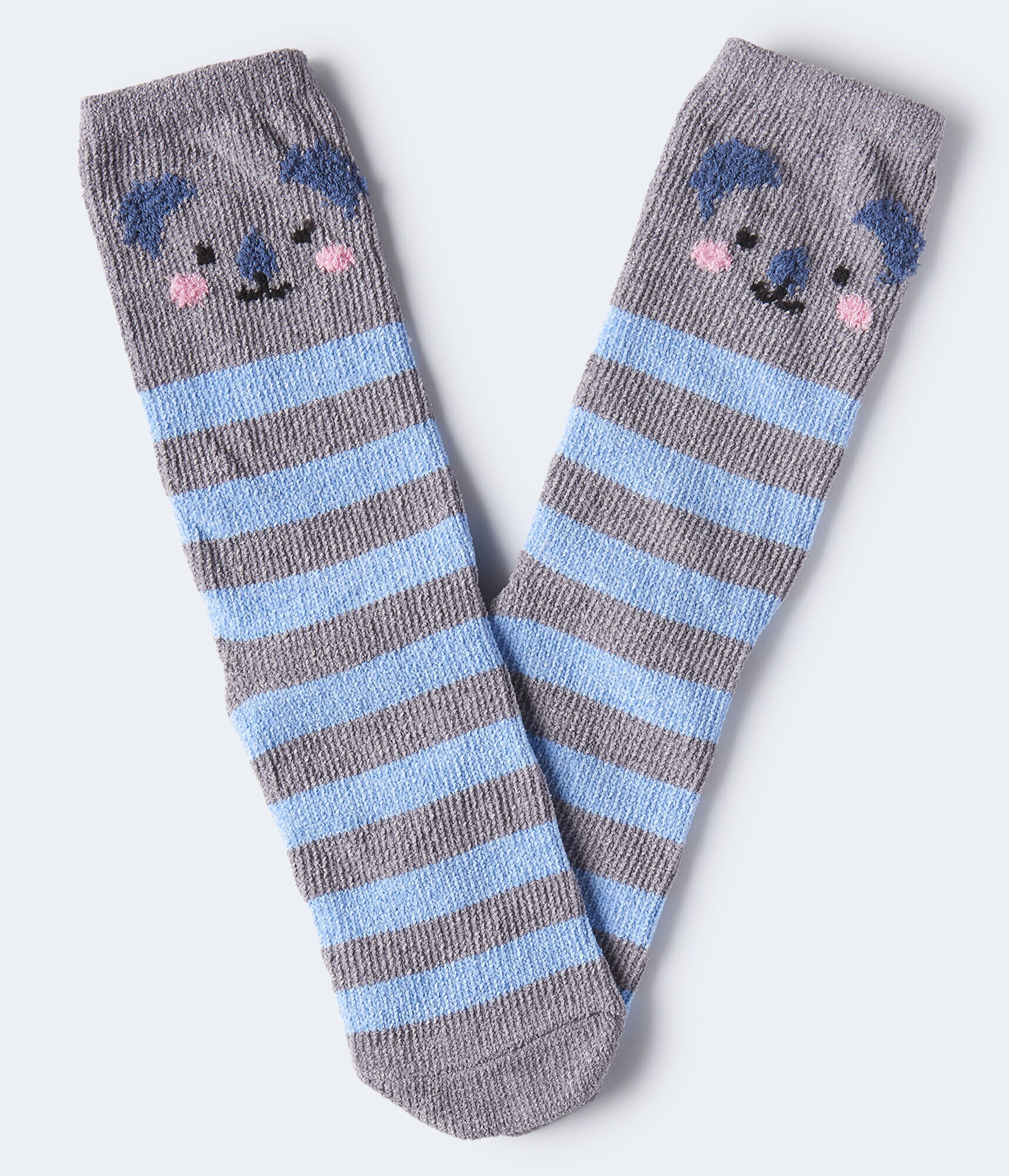 Fuzzy Koala Striped Crew Socks