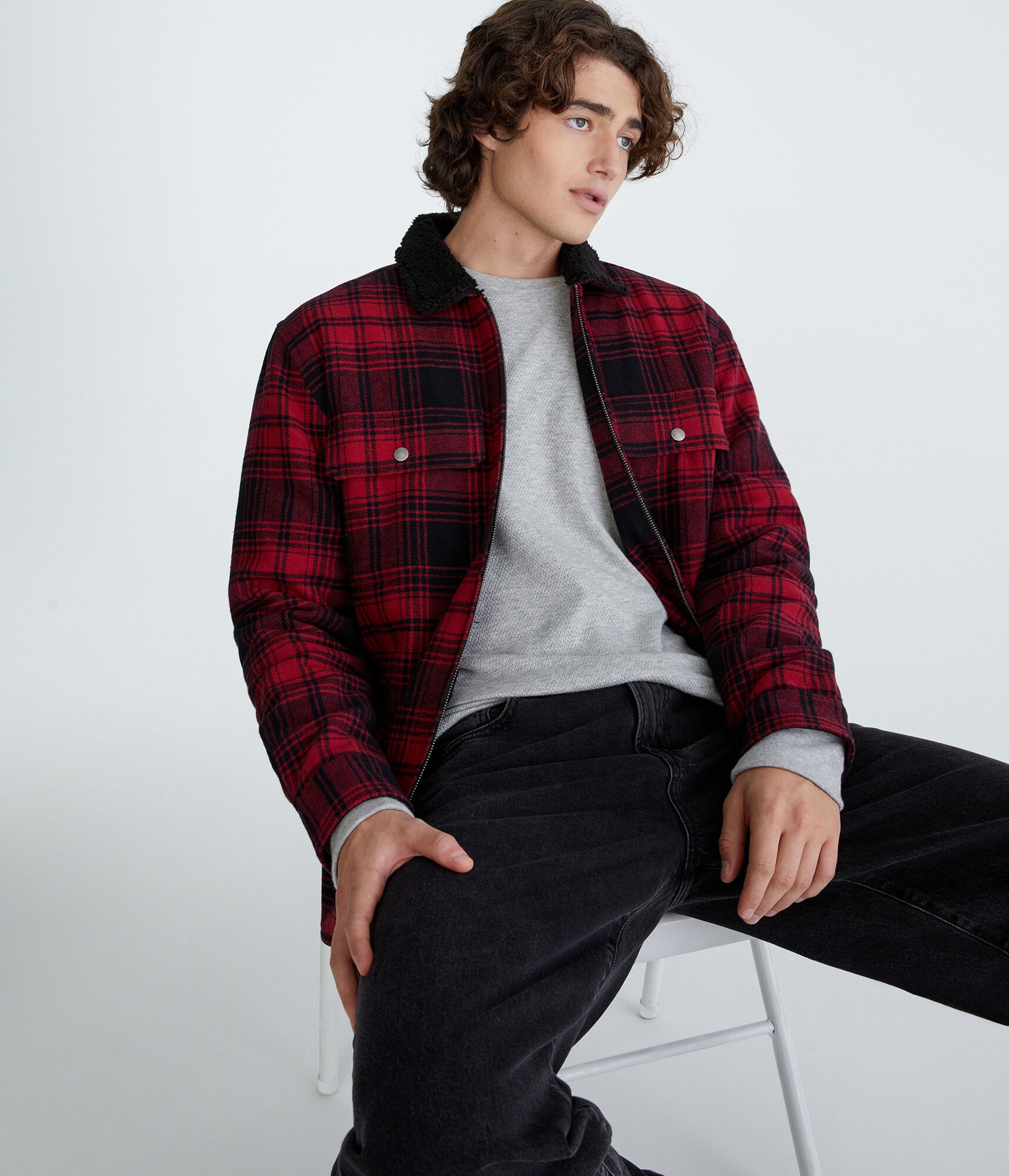 Plaid Sherpa-Lined Full-Zip Flannel Shacket