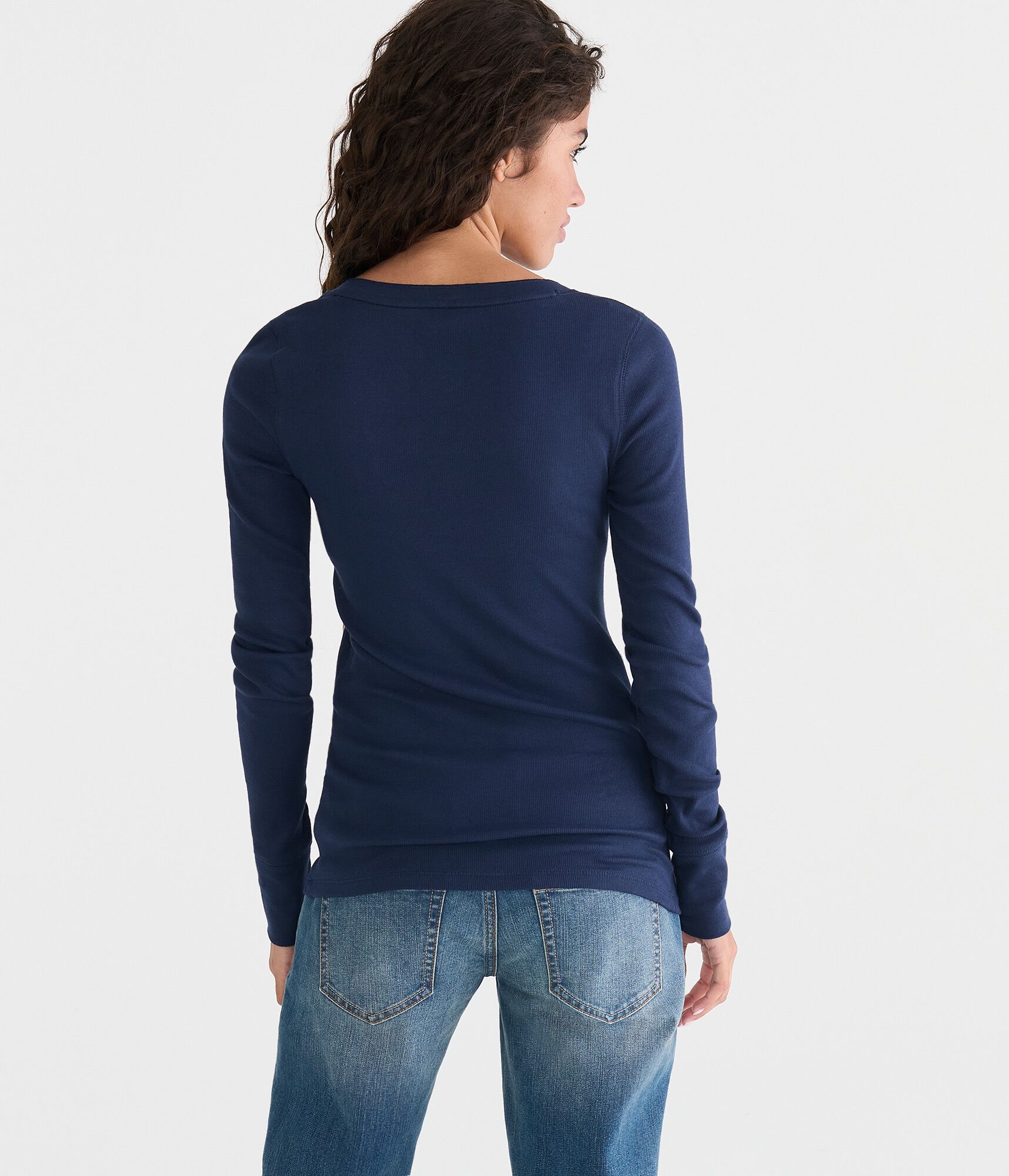 Long Sleeve Solid Ribbed Henley