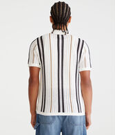 Striped Open-Knit Sweater Shirt