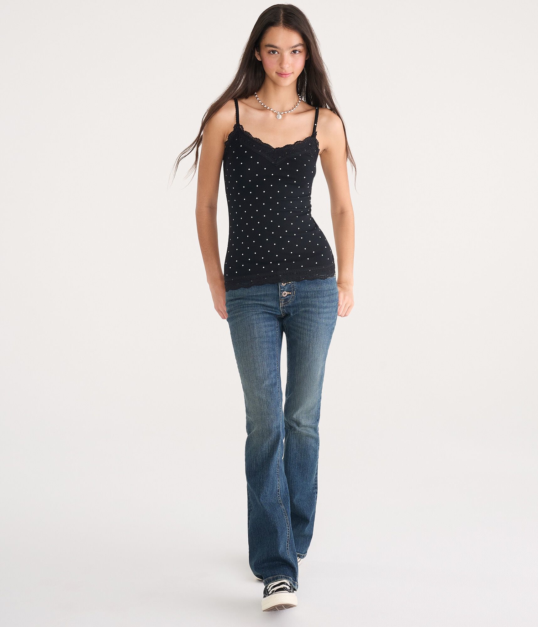 Polka Dot Y2K Lace Scoop-Neck Cami