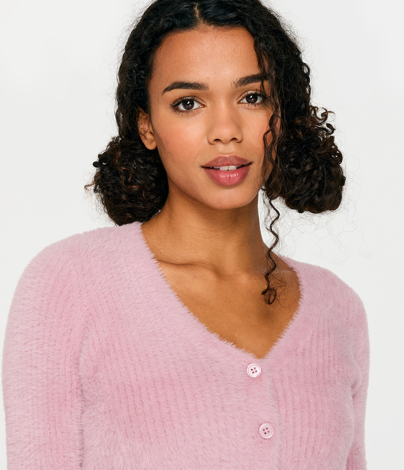 Fuzzy V-Neck Cropped Cardigan