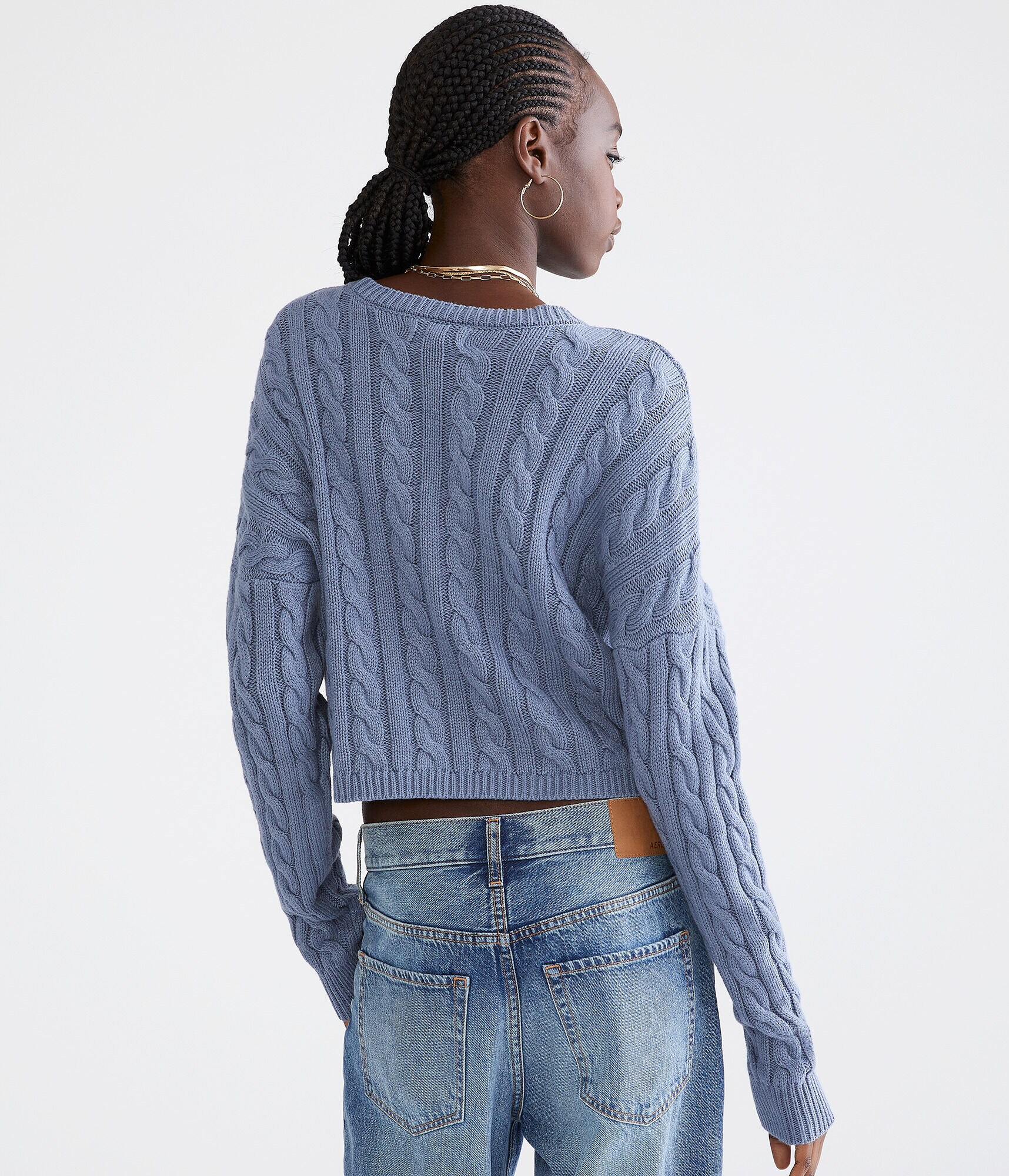 Cable-Knit Cropped Crew Sweater