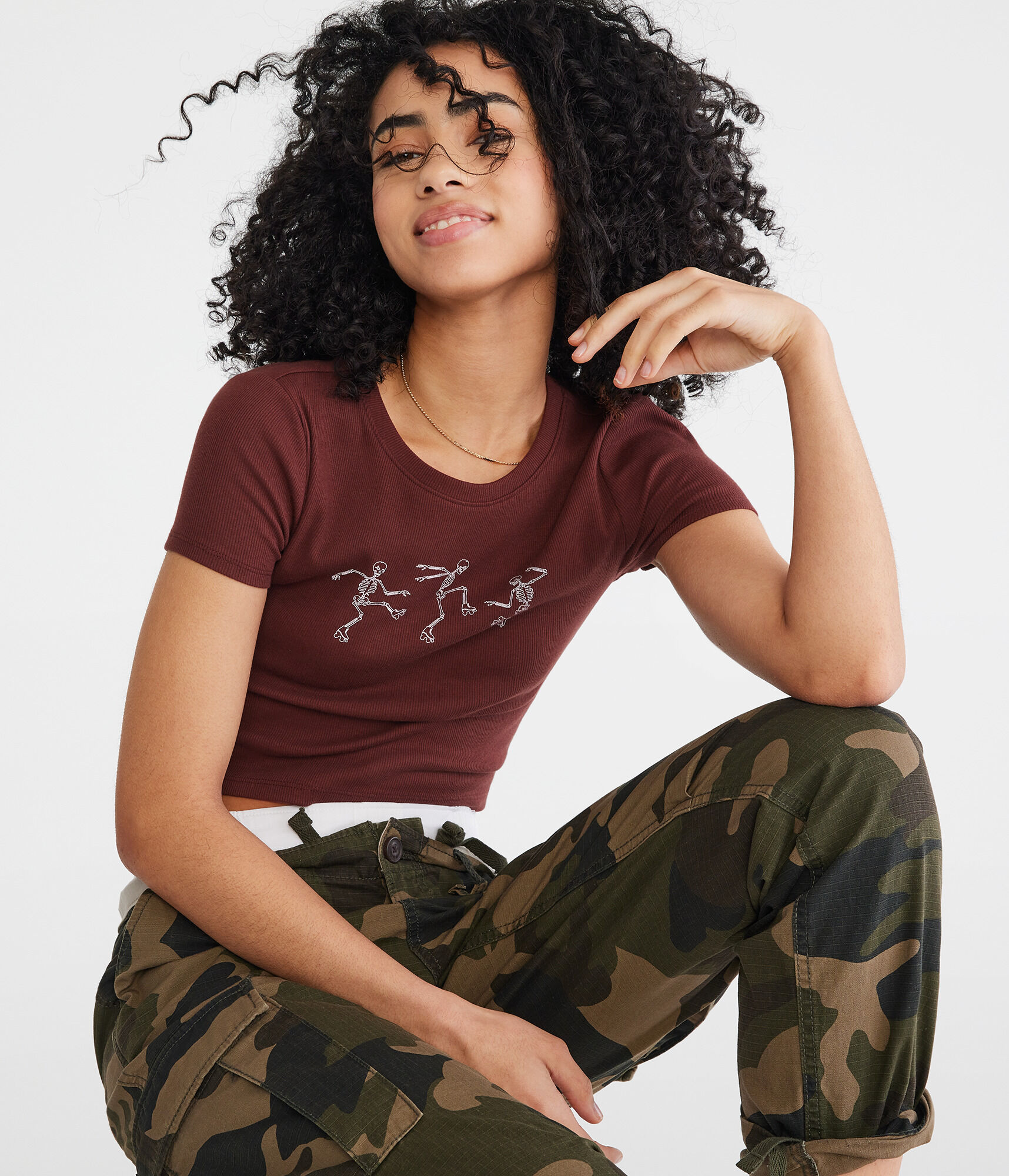 Rollerskating Skeletons Shrunken Graphic Tee