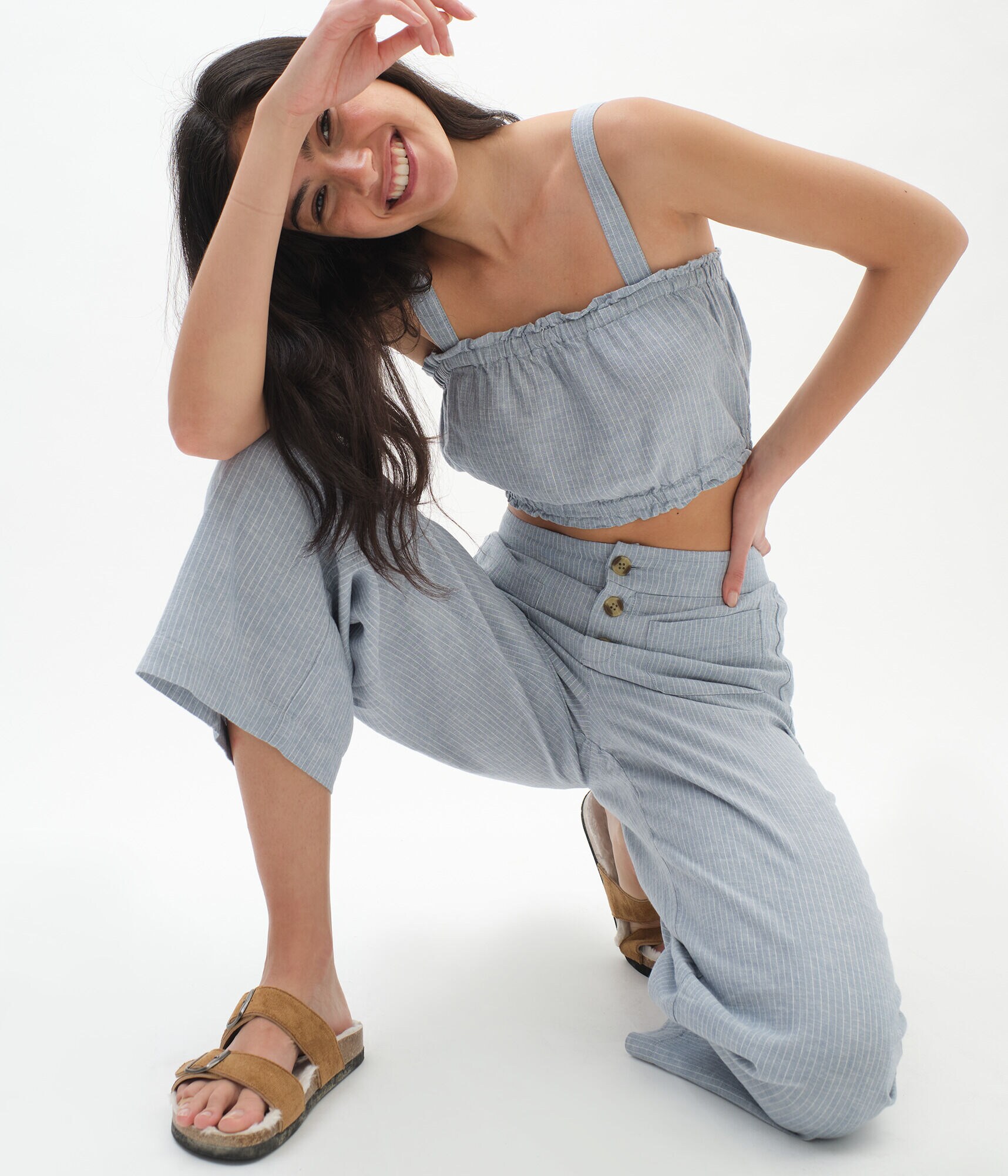 High-Rise Pinstripe Culottes***