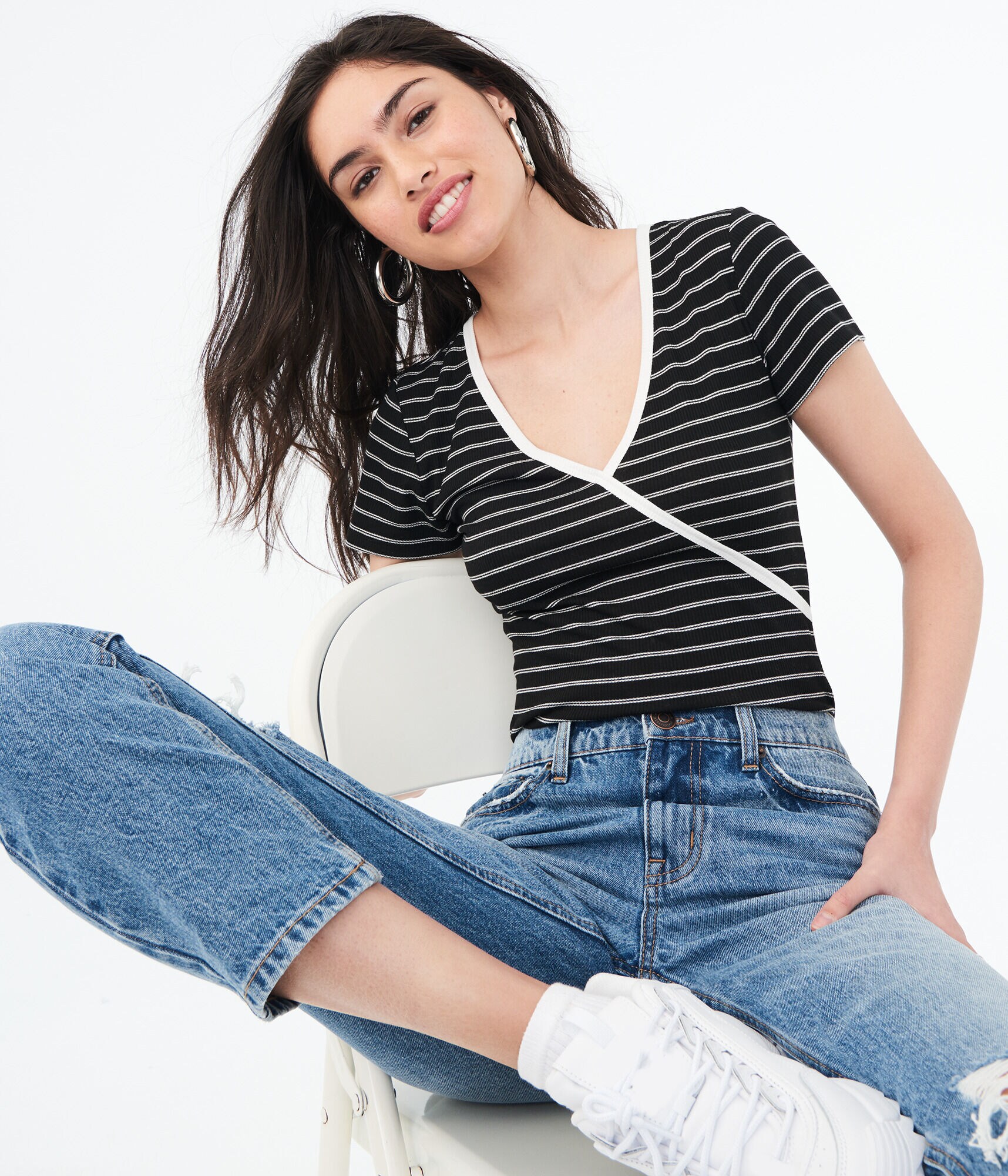 Striped Faux Wrap Tee