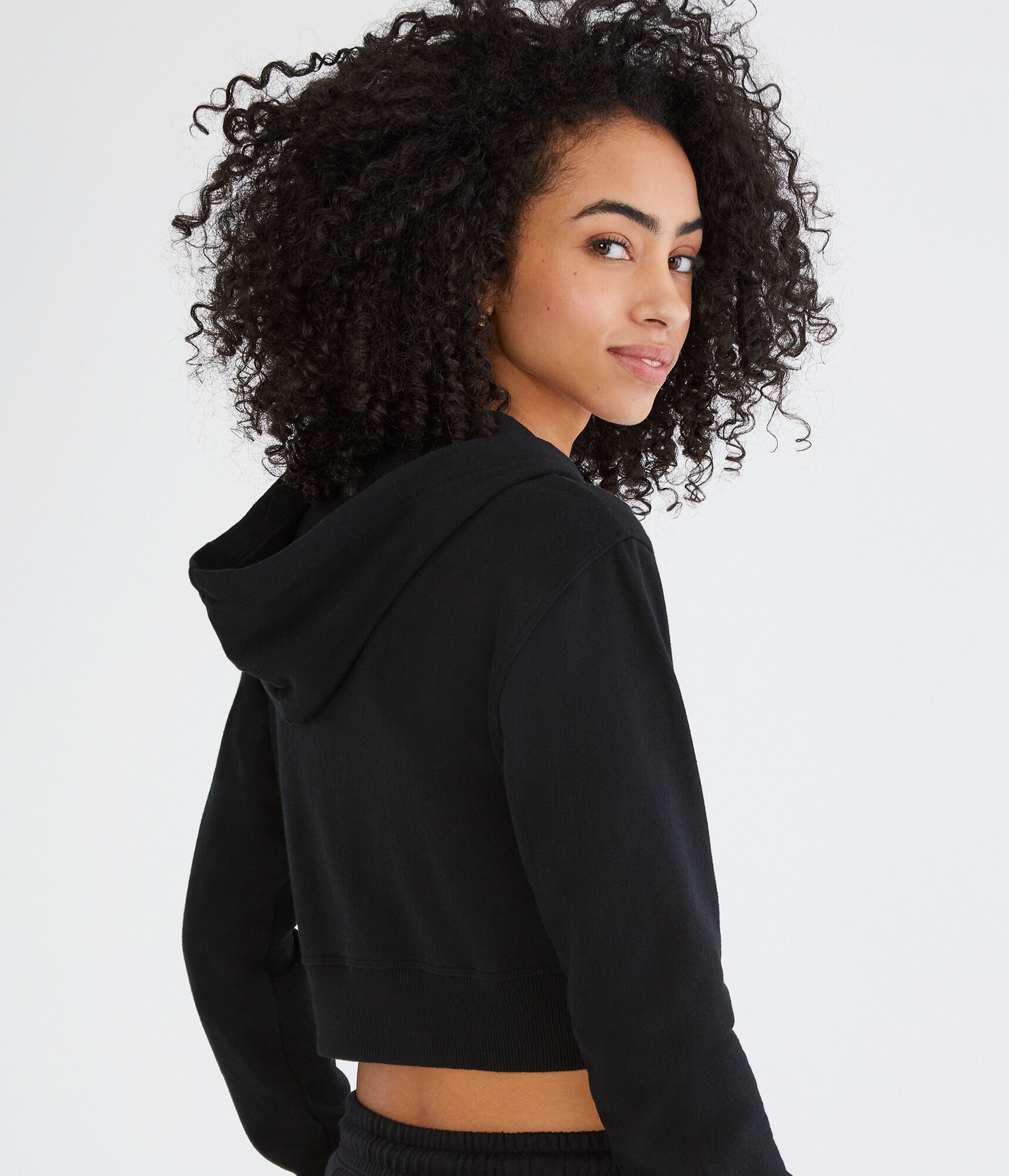 Solid Cropped Full-Zip Hoodie
