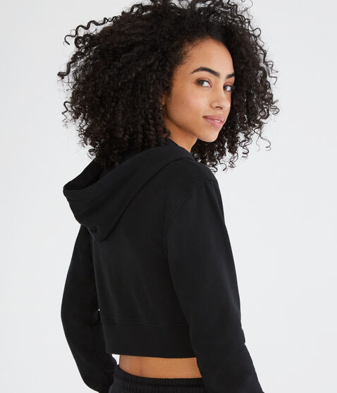 Solid Cropped Full-Zip Hoodie