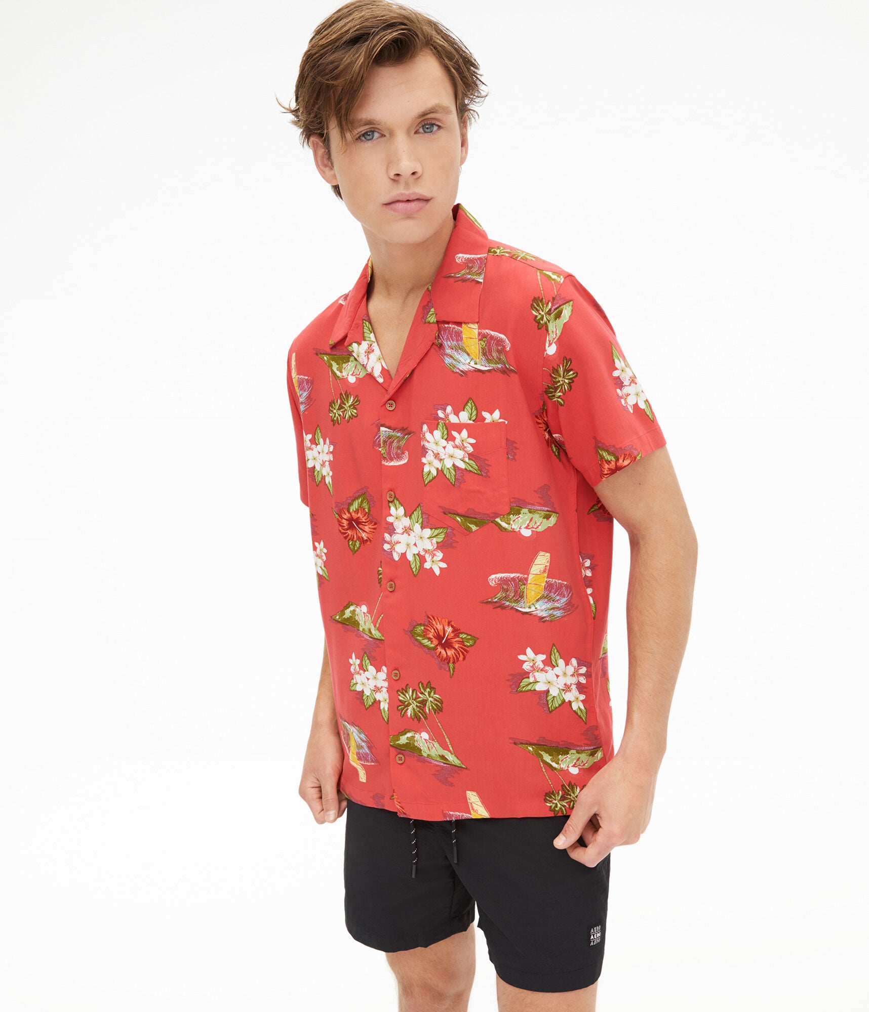 Tropical Floral Button-Down Resort Shirt
