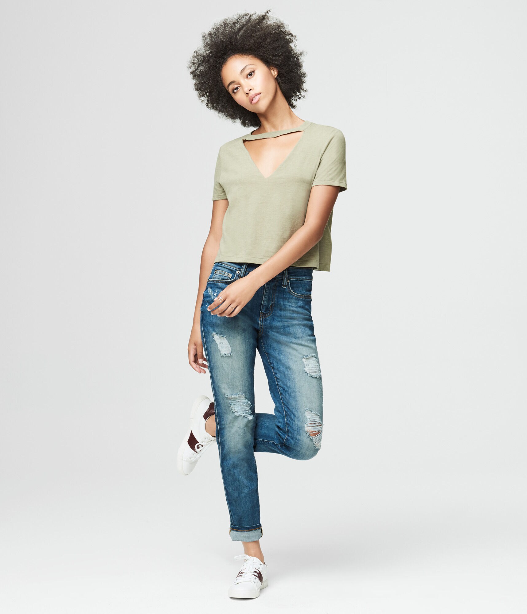 Solid Choker-Neck Tee