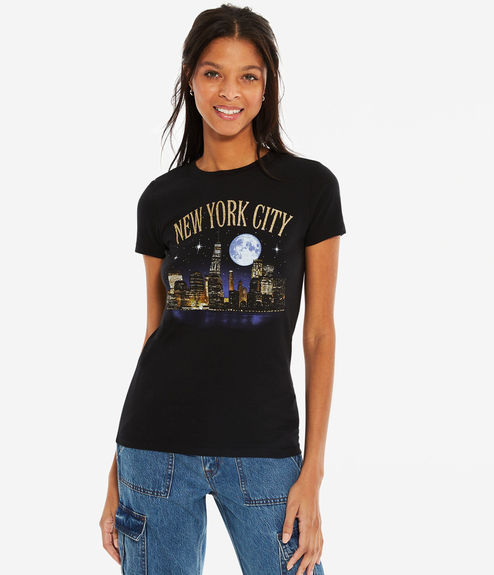 New York City Skyline Glitter Graphic Tee