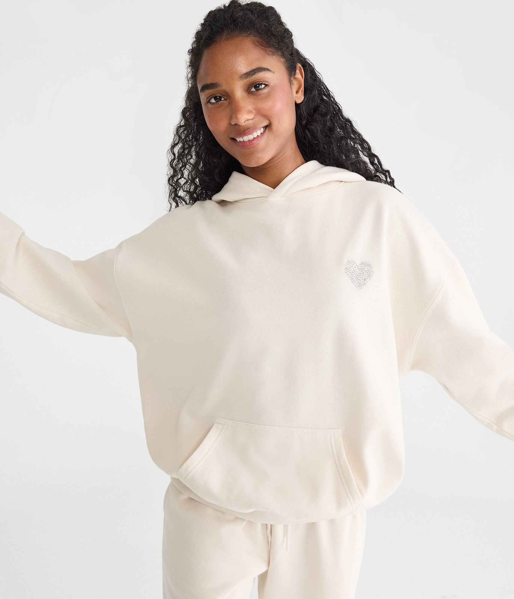 Cloud Soft Rhinestone Heart Pullover Hoodie