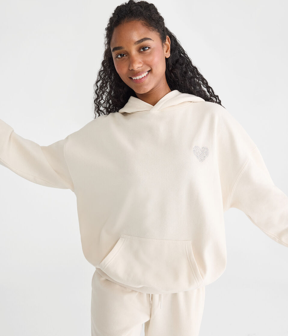 Cloud Soft Rhinestone Heart Pullover Hoodie