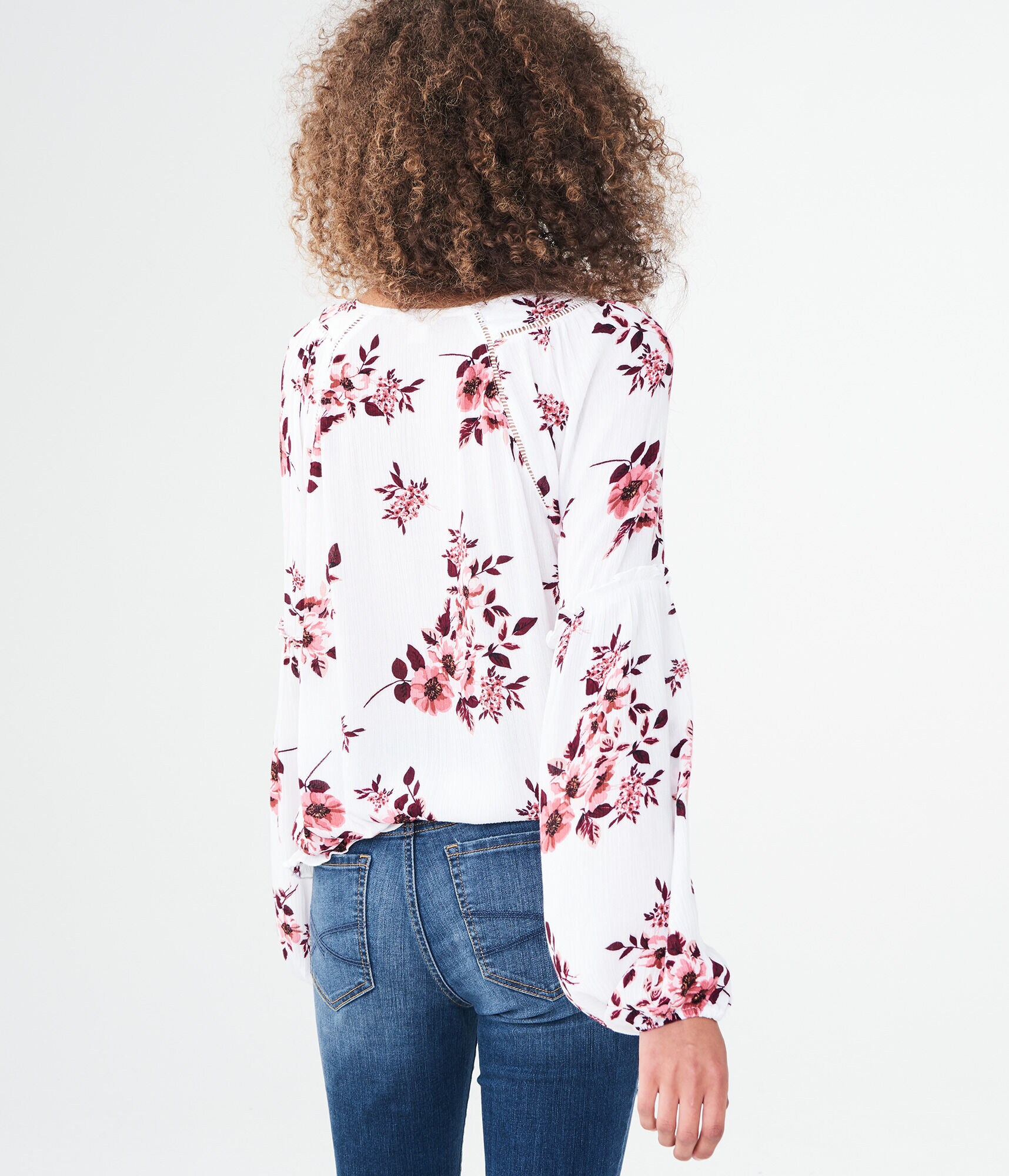 Long Sleeve Floral Pleated Top