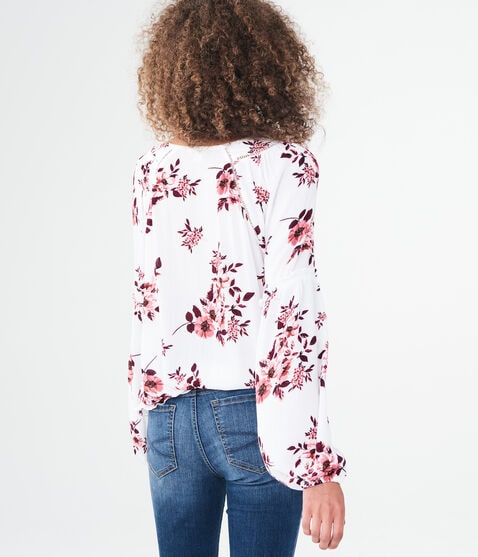 Long Sleeve Floral Pleated Top