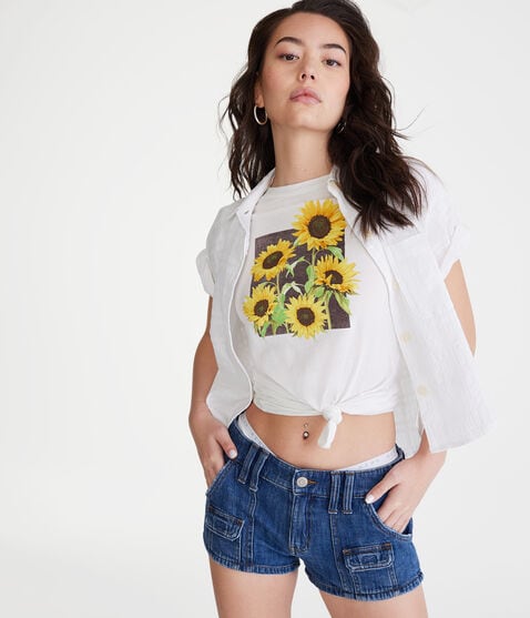 Cargo Low-Rise Denim Shorty Shorts Cargo Low-Rise Denim Shorty Shorts