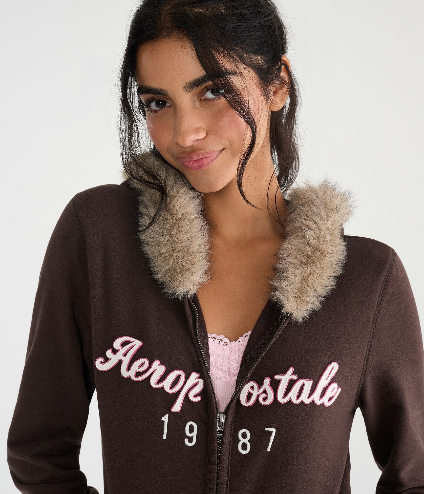 Aeropostale 1987 Faux Fur Full-Zip Hoodie