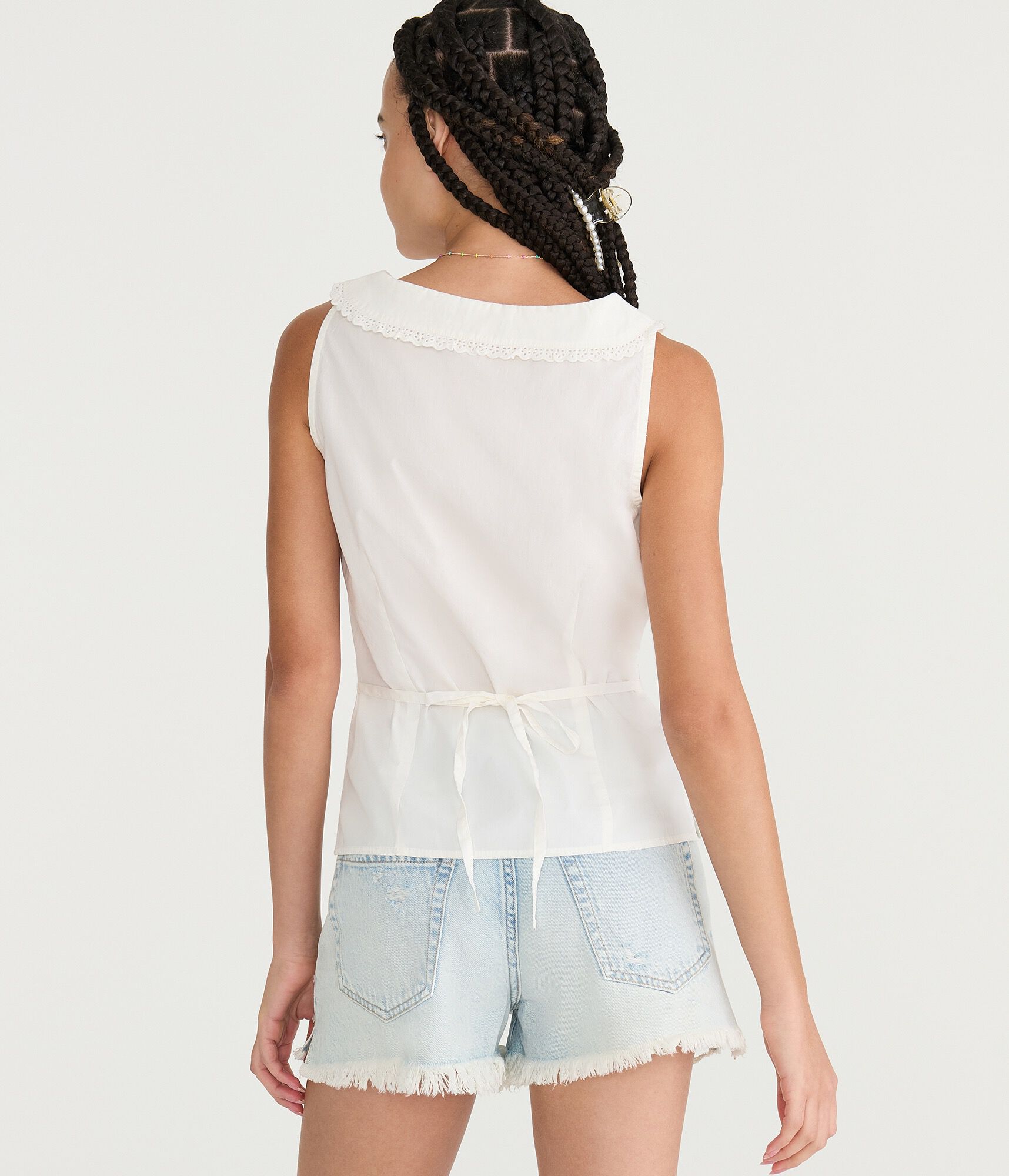 Tie-Back Sleeveless Peter Pan Top