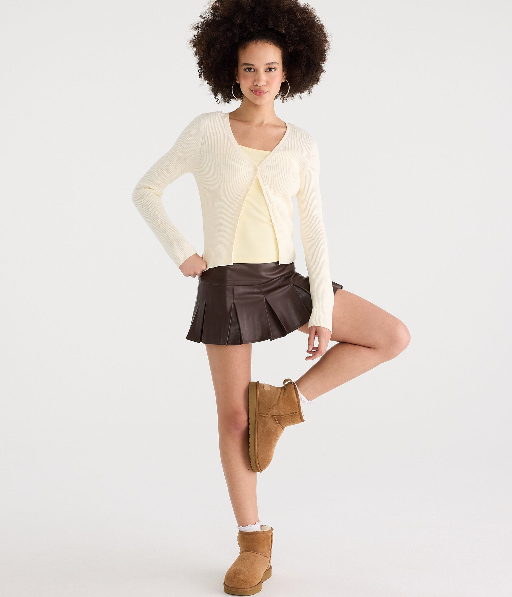 Pleated Faux Leather Low-Rise Mini Skirt