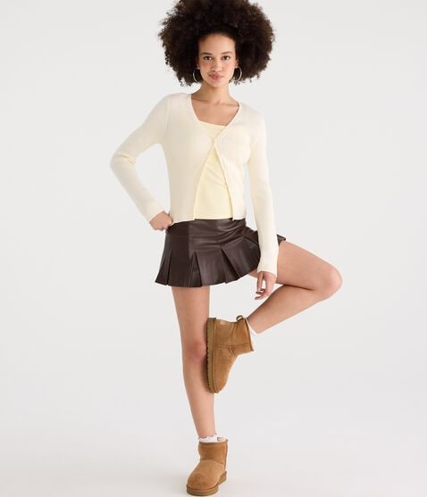 Pleated Faux Leather Low-Rise Mini Skirt by Aeropostale