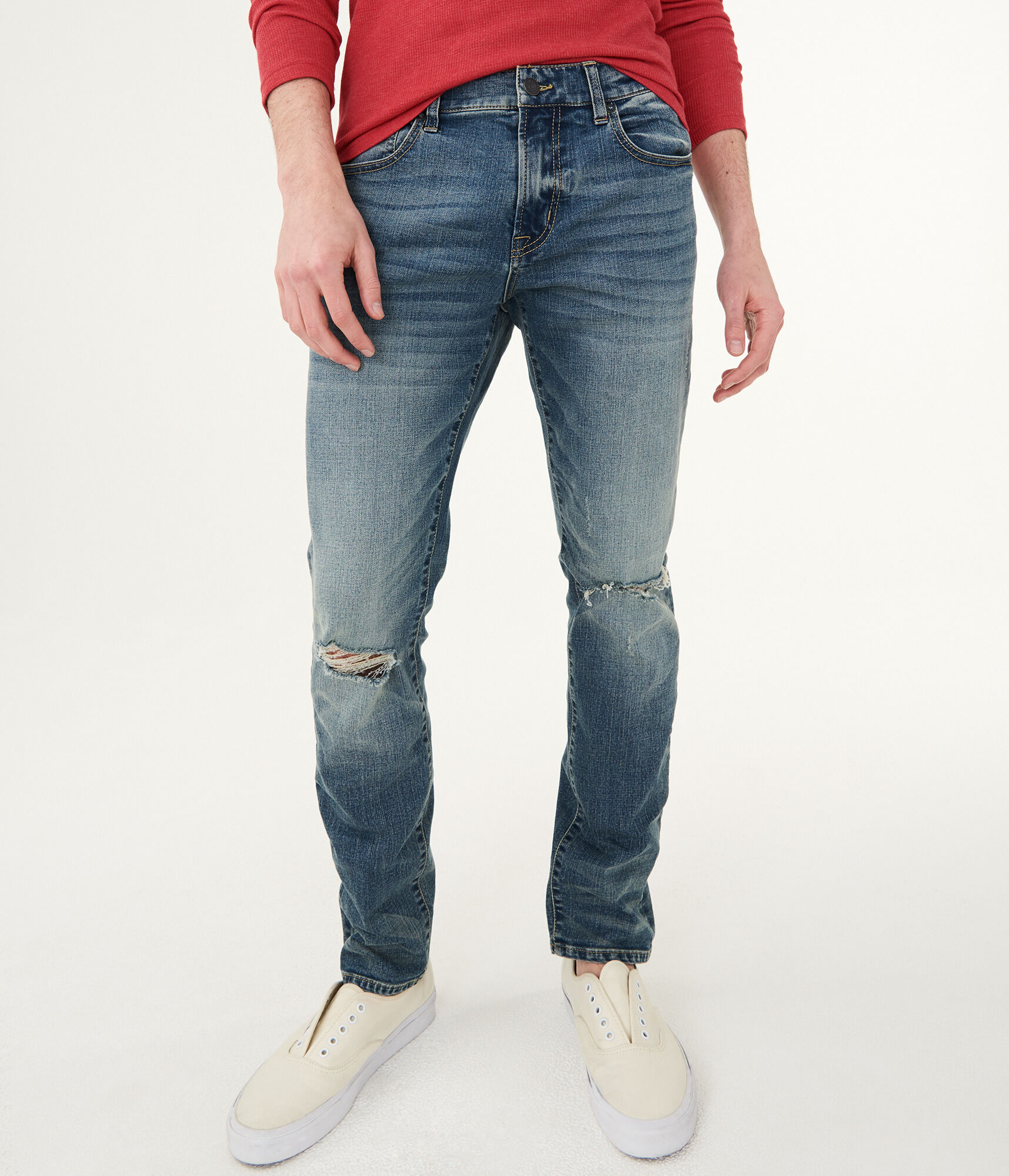 Skinny Medium Wash Destroyed Stretch Jean***