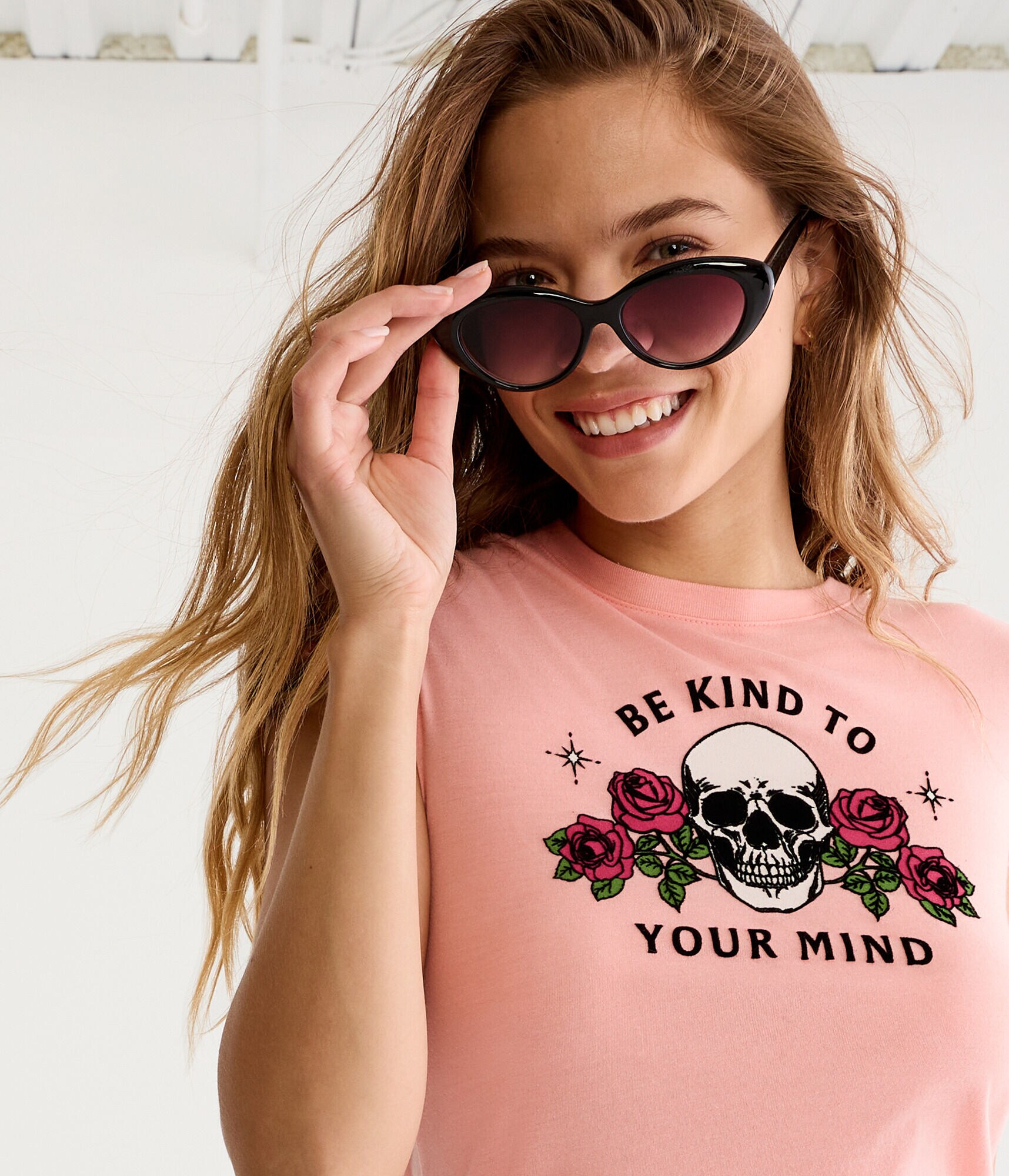 Be Kind To Your Mind Skull Flocked Graphic Tee