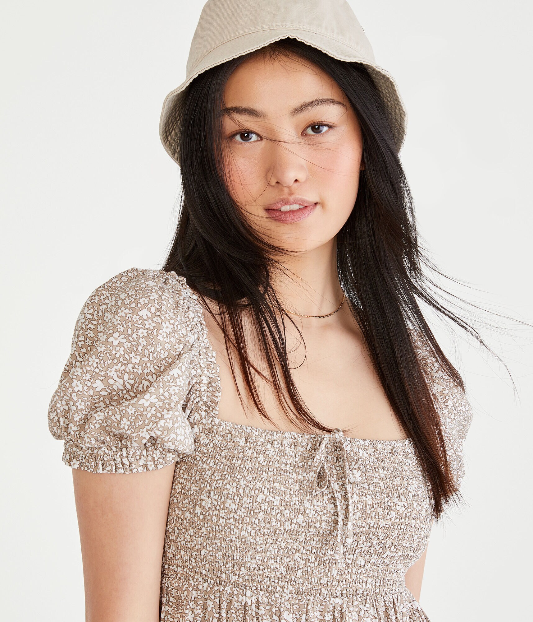 Floral Square-Neck Smocked Mini Dress