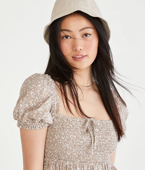 Floral Square-Neck Smocked Mini Dress Floral Square-Neck Smocked Mini Dress