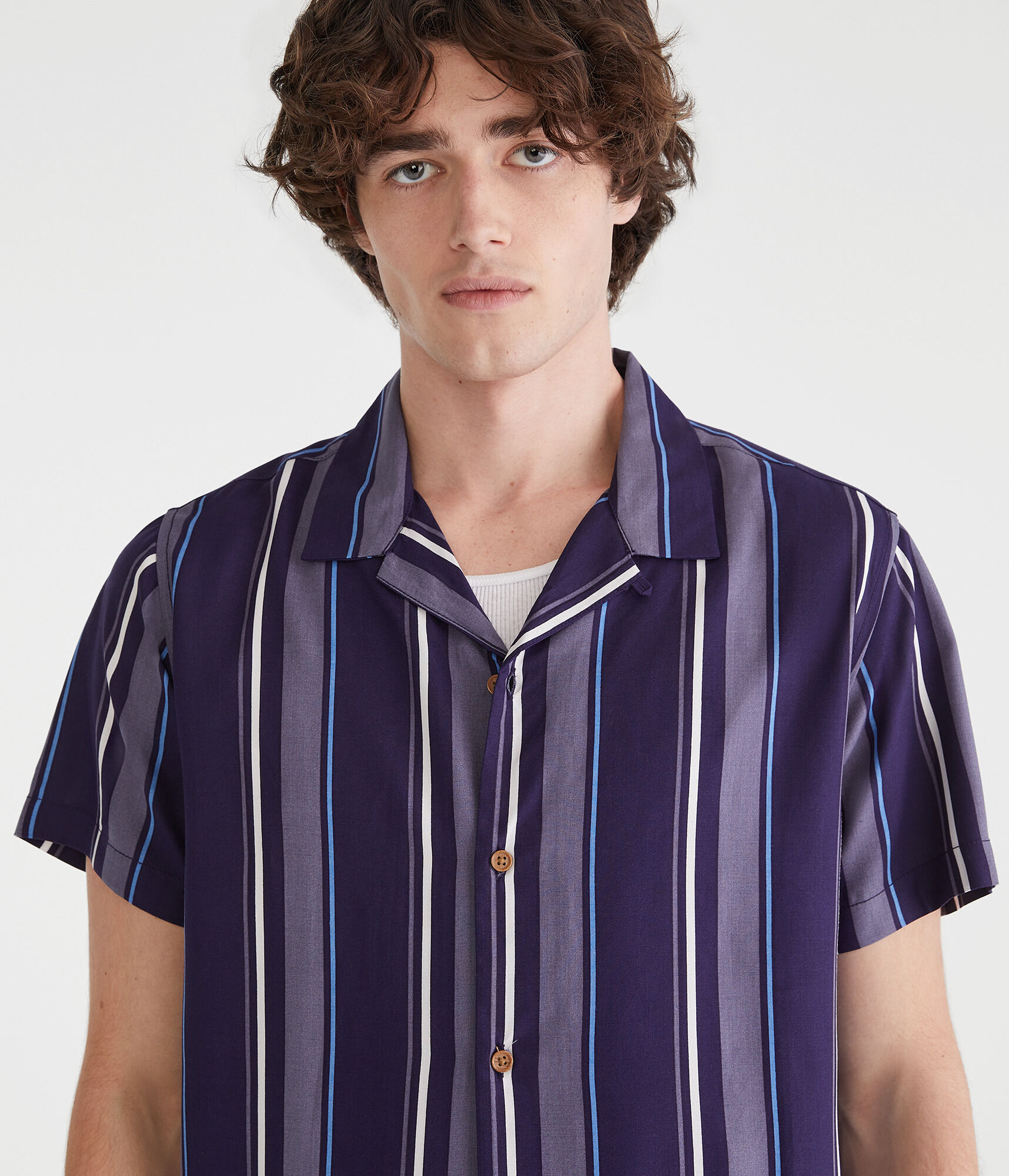 Short Sleeve Vertical Stripe Camp Shirt