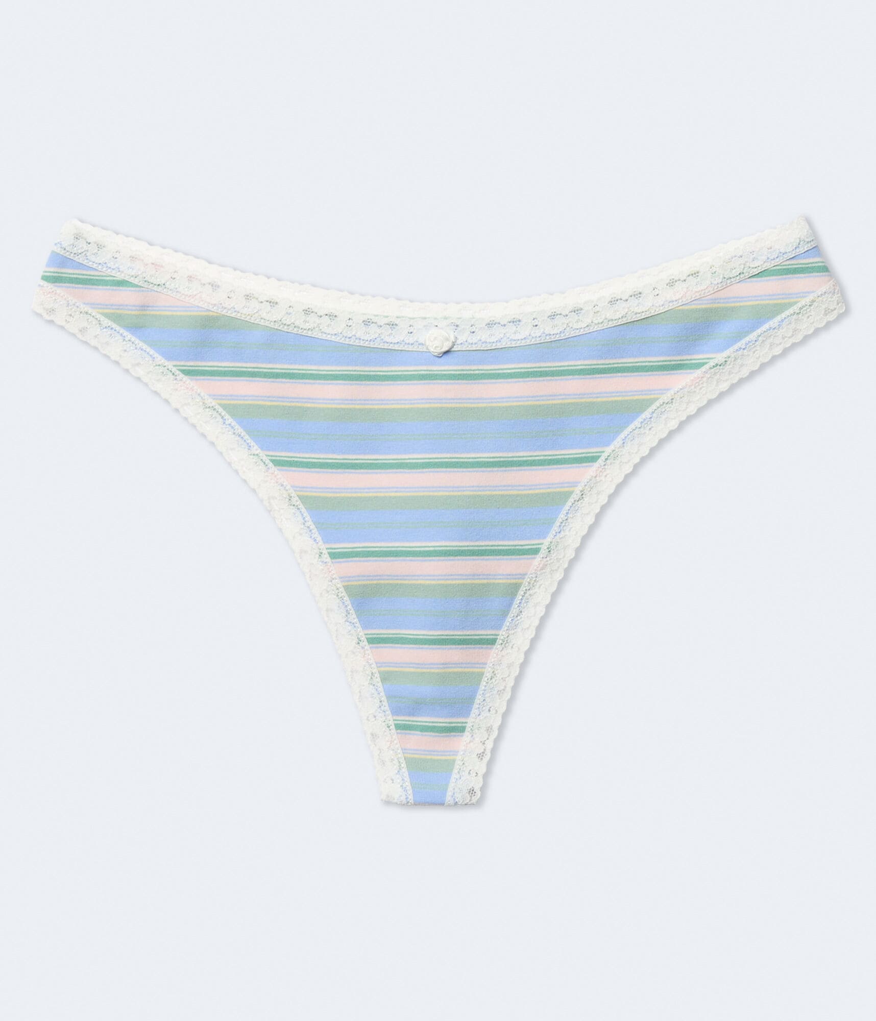Striped Lace-Trim Thong