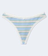 Striped Lace-Trim Thong