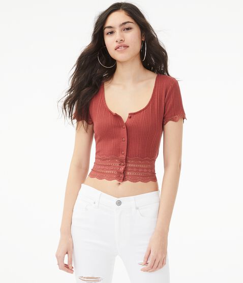 Lacy Buttoned Bodycon Crop Top Lacy Buttoned Bodycon Crop Top