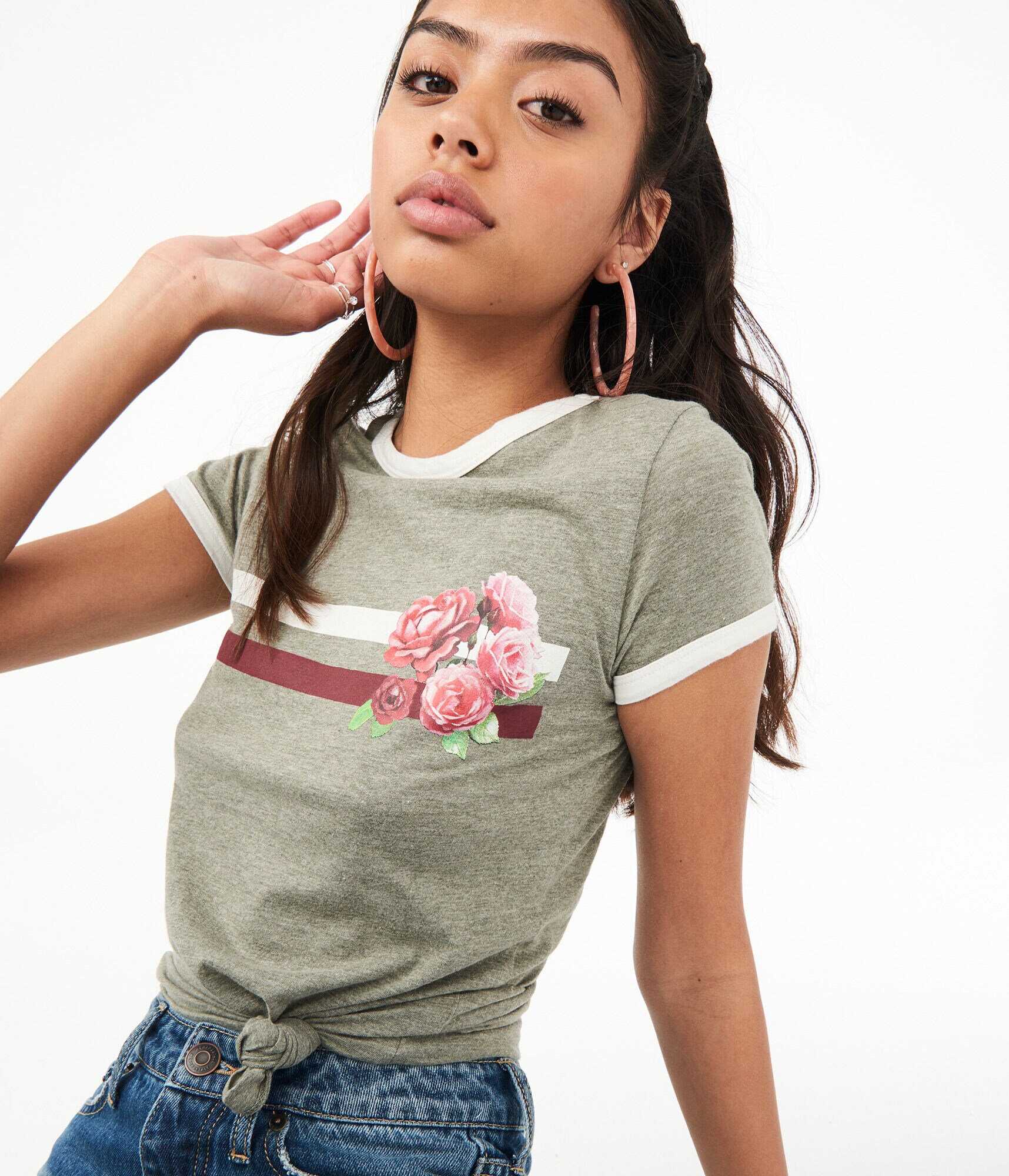 Free State Floral Stripe Ringer Graphic Tee