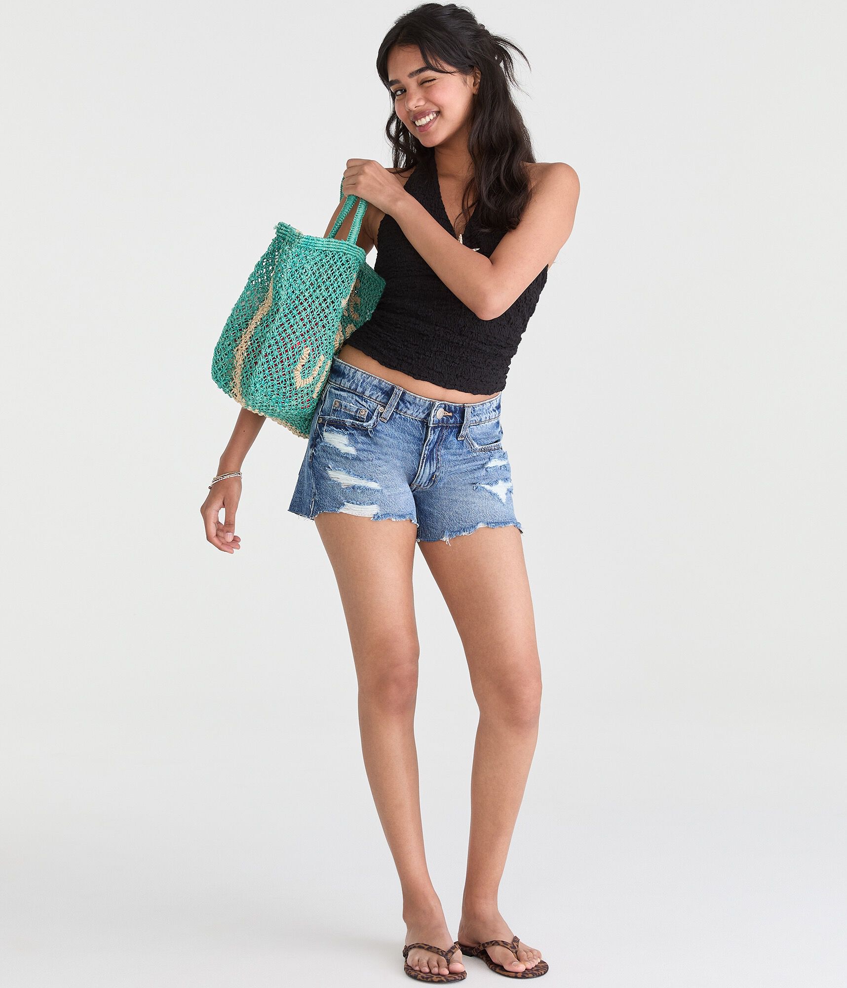 Low-Rise Baggy Denim Shorts 4"