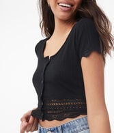 Lacy Buttoned Bodycon Crop Top
