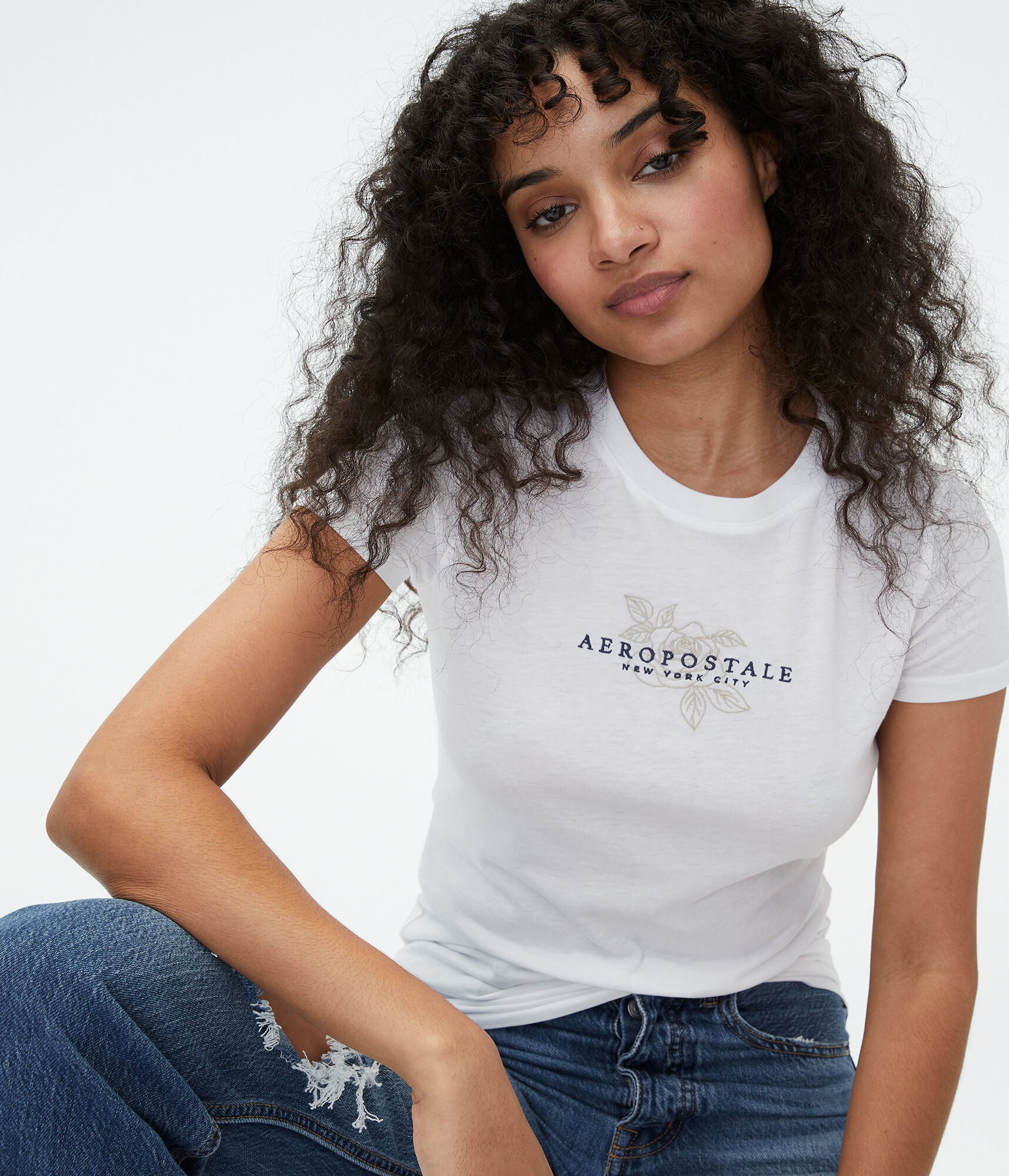 Embroidered Rose Logo Graphic Tee