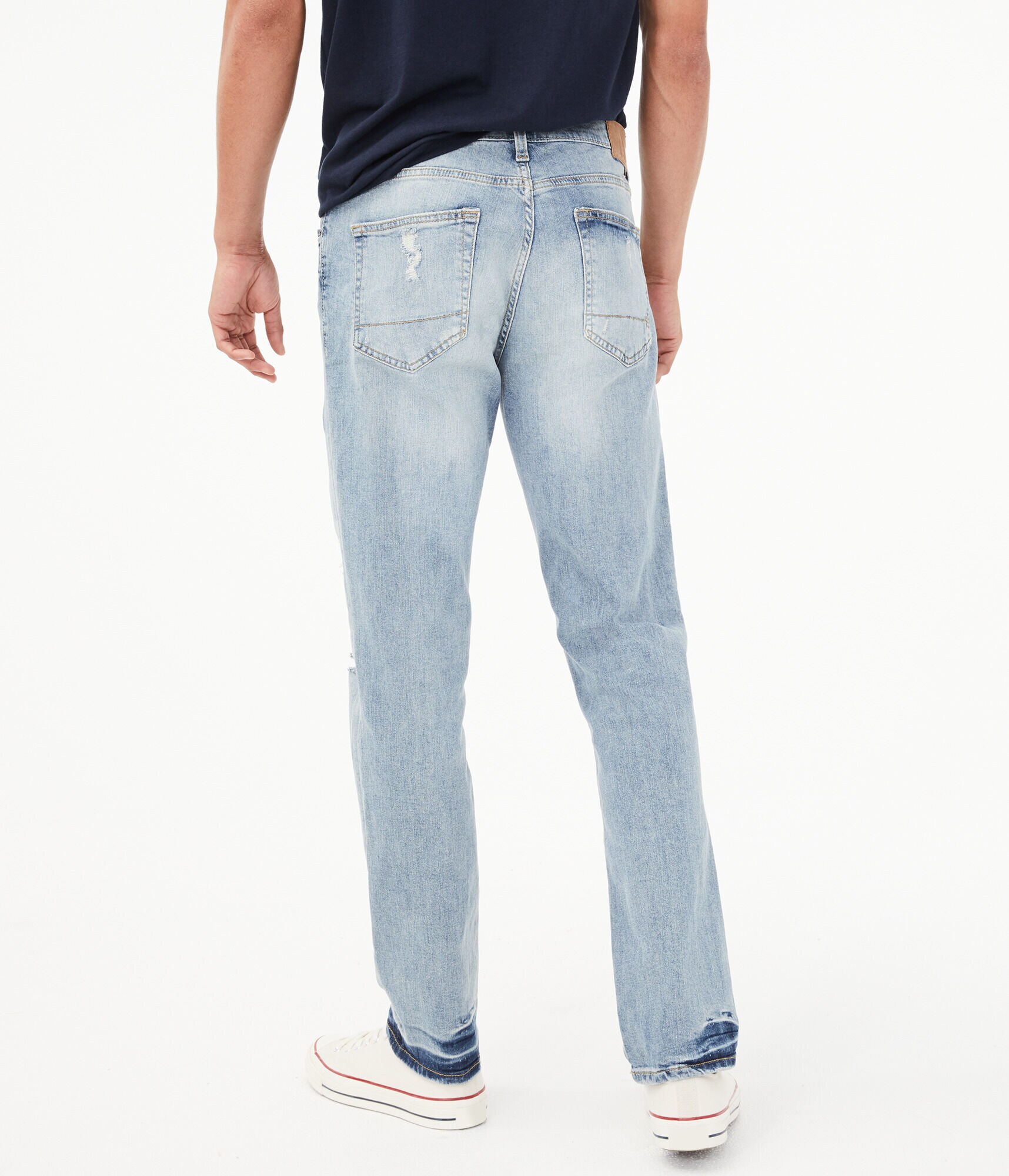 Slim Straight Light Wash Destroyed Stretch Jean