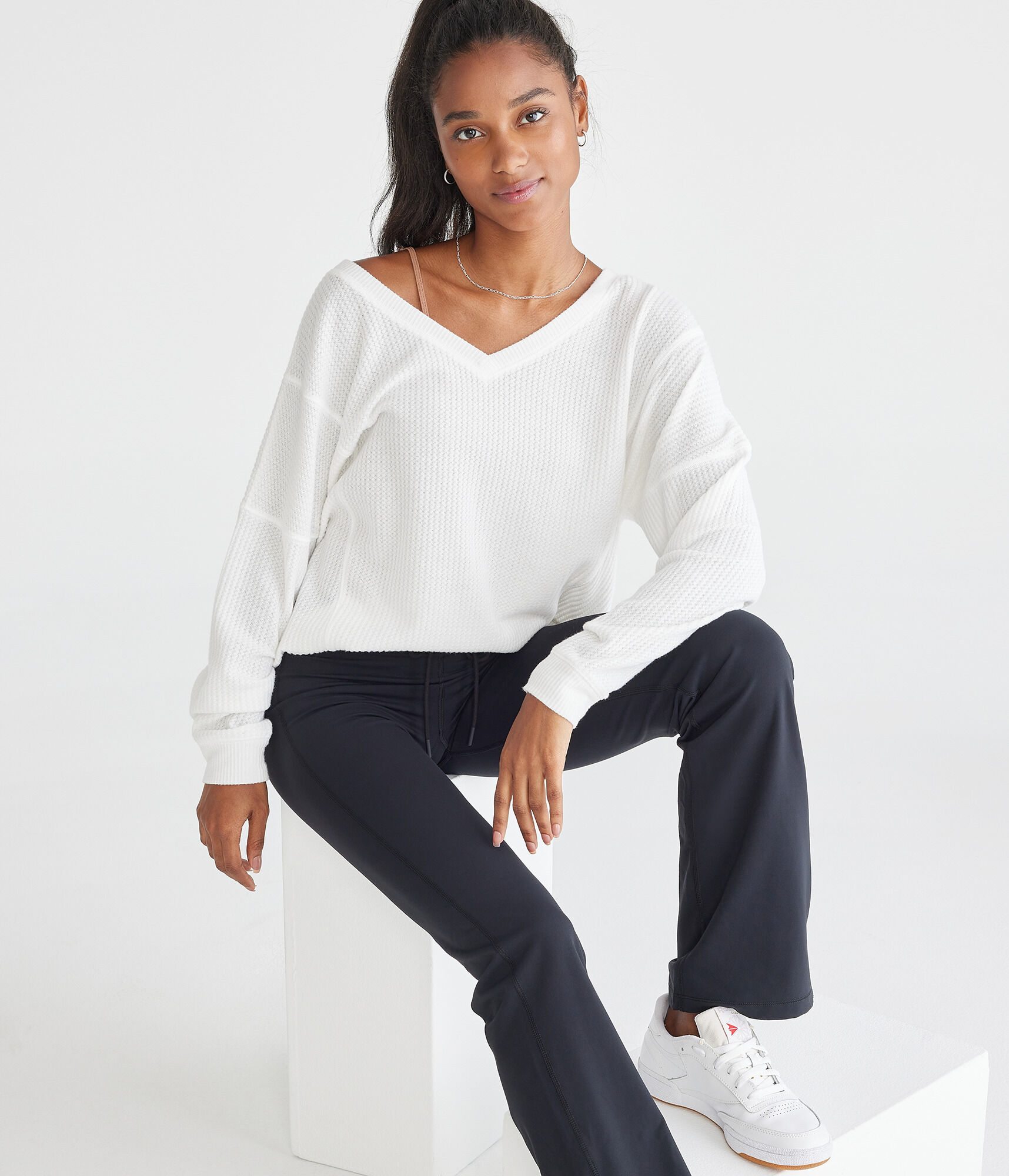 Long Sleeve Wear 2 Ways Cozy Waffle Tee