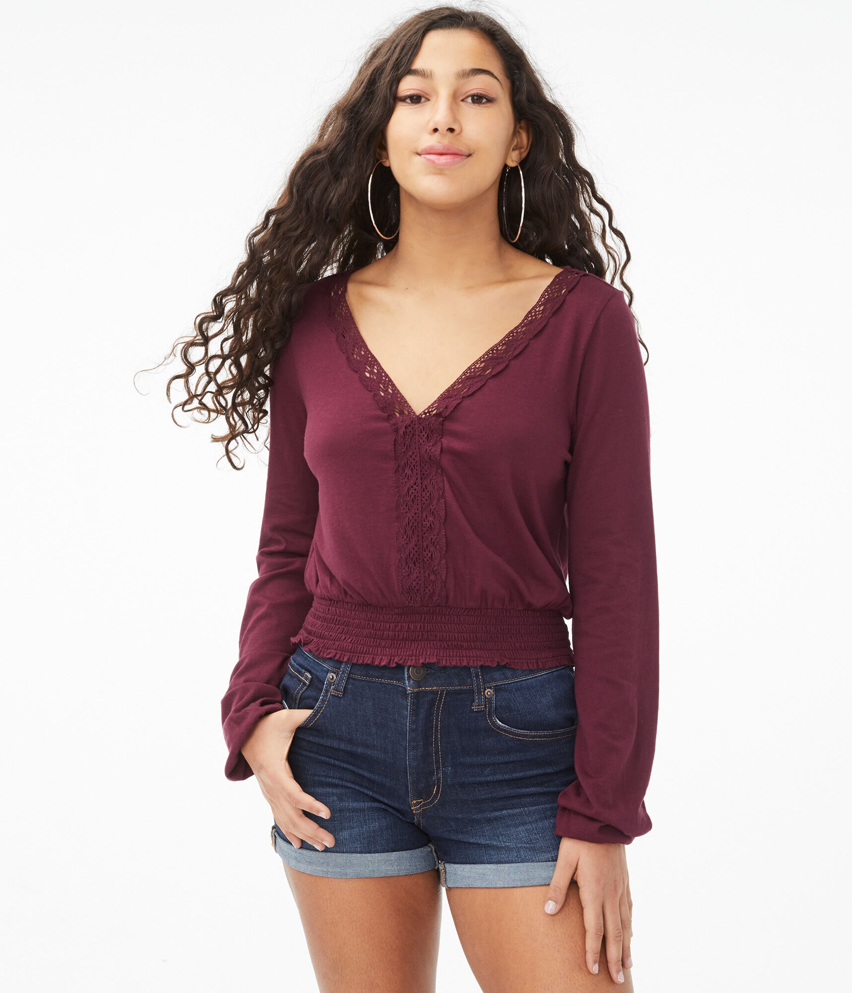 Long Sleeve Seriously Soft Lace V-Neck 