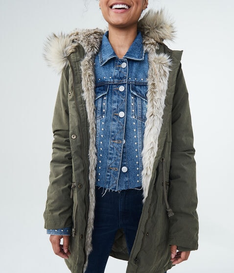 Solid Built-Up Hooded Parka Solid Built-Up Hooded Parka