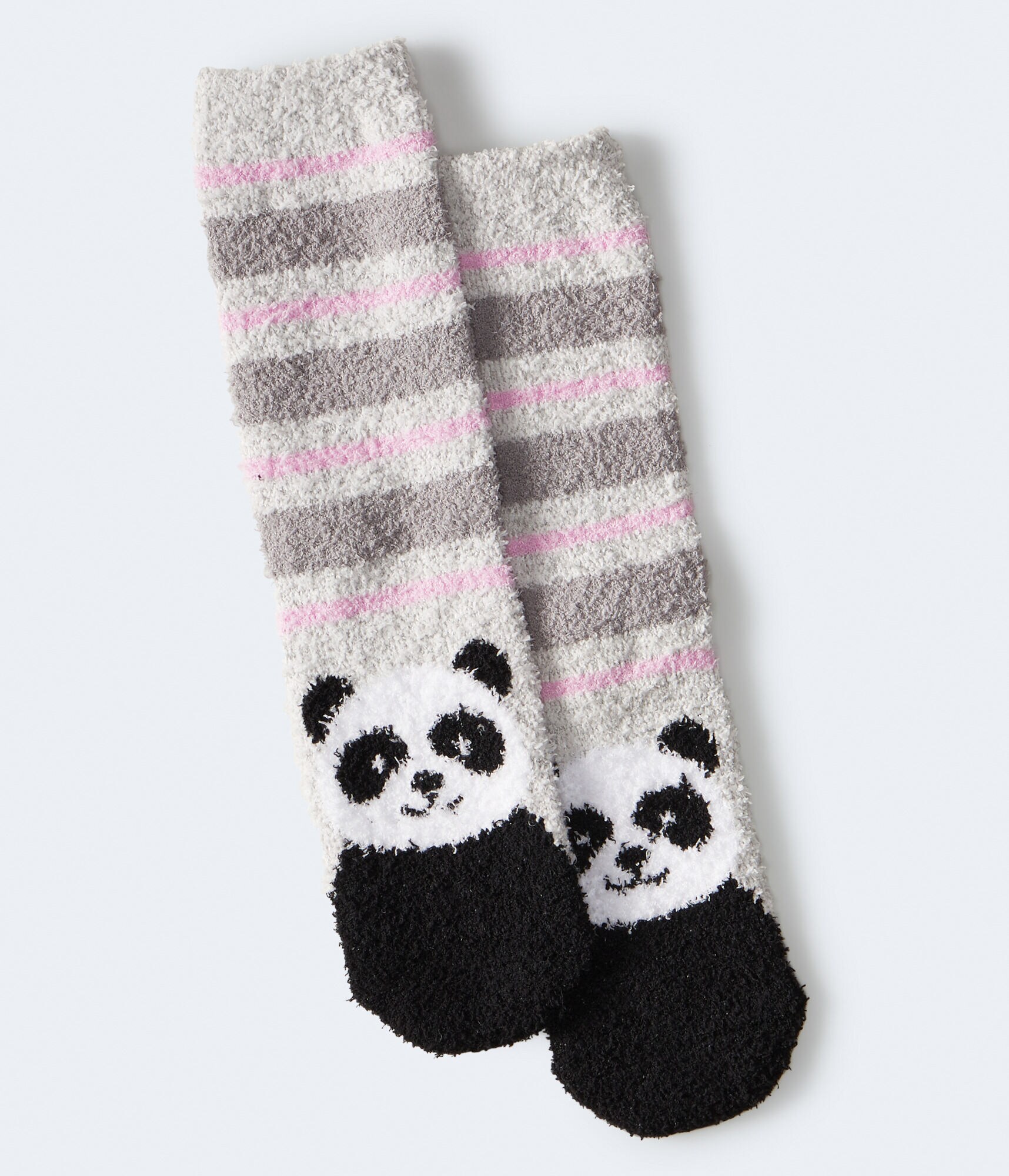 Panda Stripes Fuzzy Crew Socks